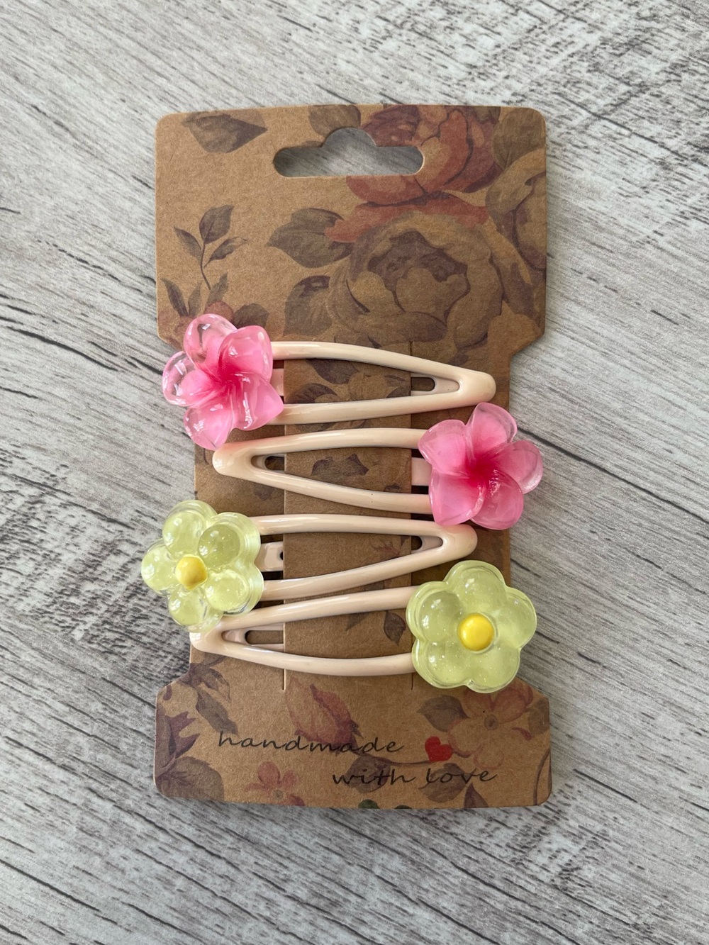 Handmade Floral Hair Clips Set of 4, Pink & Yellow Flower Clips, Y2K Coquette